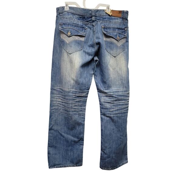 New Basic Code Mens 40X32 Cotton Factory Whiskered Distressed Faded Denim Jeans - Picture 2 of 5